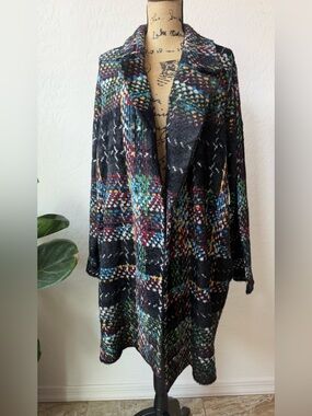 NWT Liverpool Los Angeles Black Multi Plaid Open Front Sweater Coat Size 2X